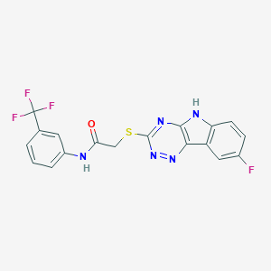 molecular formula C18H11F4N5OS B417611 2-[(8-fluoro-5H-[1,2,4]triazino[5,6-b]indol-3-yl)sulfanyl]-N-[3-(trifluoromethyl)phenyl]acetamide 