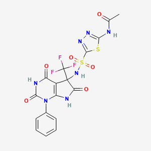 molecular formula C17H12F3N7O6S2 B4176111 N-[5-({[2,4,6-trioxo-1-phenyl-5-(trifluoromethyl)-2,3,4,5,6,7-hexahydro-1H-pyrrolo[2,3-d]pyrimidin-5-yl]amino}sulfonyl)-1,3,4-thiadiazol-2-yl]acetamide 
