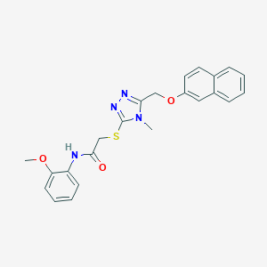 molecular formula C23H22N4O3S B417613 2-({4-methyl-5-[(naphthalen-2-yloxy)methyl]-4H-1,2,4-triazol-3-yl}sulfanyl)-N-[2-(methyloxy)phenyl]acetamide 