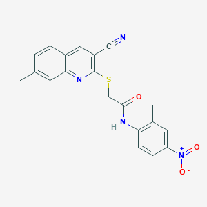 molecular formula C20H16N4O3S B417615 2-(3-cyano-7-methylquinolin-2-yl)sulfanyl-N-(2-methyl-4-nitrophenyl)acetamide 