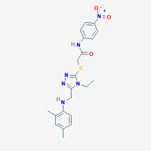 molecular formula C21H24N6O3S B417616 2-({5-[(2,4-dimethylanilino)methyl]-4-ethyl-4H-1,2,4-triazol-3-yl}sulfanyl)-N-{4-nitrophenyl}acetamide 