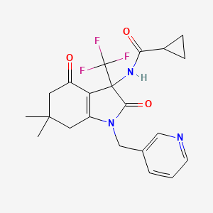 molecular formula C21H22F3N3O3 B4176162 N-[6,6-dimethyl-2,4-dioxo-1-(3-pyridinylmethyl)-3-(trifluoromethyl)-2,3,4,5,6,7-hexahydro-1H-indol-3-yl]cyclopropanecarboxamide 