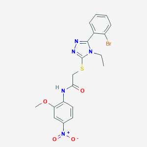 molecular formula C19H18BrN5O4S B417618 2-[[5-(2-bromophenyl)-4-ethyl-1,2,4-triazol-3-yl]sulfanyl]-N-(2-methoxy-4-nitrophenyl)acetamide 