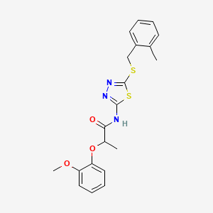 molecular formula C20H21N3O3S2 B4176192 2-(2-methoxyphenoxy)-N-{5-[(2-methylbenzyl)thio]-1,3,4-thiadiazol-2-yl}propanamide 