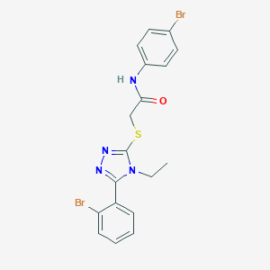 molecular formula C18H16Br2N4OS B417620 N-(4-bromophenyl)-2-{[5-(2-bromophenyl)-4-ethyl-4H-1,2,4-triazol-3-yl]sulfanyl}acetamide 