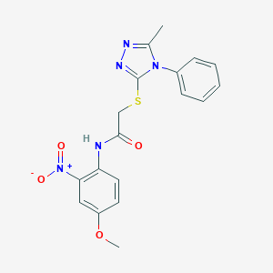 molecular formula C18H17N5O4S B417622 N-[2-nitro-4-(methyloxy)phenyl]-2-[(5-methyl-4-phenyl-4H-1,2,4-triazol-3-yl)sulfanyl]acetamide 