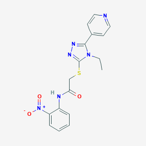 molecular formula C17H16N6O3S B417623 2-[(4-ethyl-5-pyridin-4-yl-4H-1,2,4-triazol-3-yl)sulfanyl]-N-{2-nitrophenyl}acetamide 