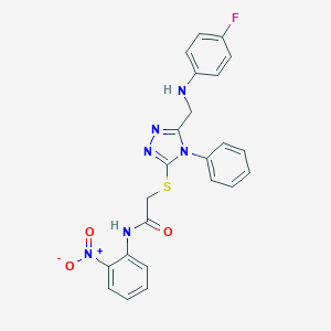 molecular formula C23H19FN6O3S B417624 2-({5-[(4-fluoroanilino)methyl]-4-phenyl-4H-1,2,4-triazol-3-yl}sulfanyl)-N-{2-nitrophenyl}acetamide 