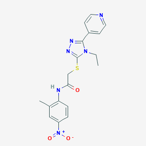 molecular formula C18H18N6O3S B417627 2-[(4-ethyl-5-pyridin-4-yl-4H-1,2,4-triazol-3-yl)sulfanyl]-N-{4-nitro-2-methylphenyl}acetamide 
