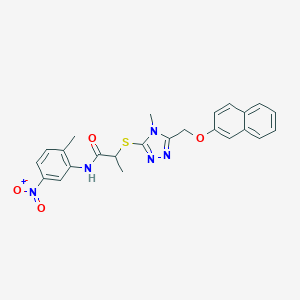 molecular formula C24H23N5O4S B417628 N-{5-nitro-2-methylphenyl}-2-({4-methyl-5-[(naphthalen-2-yloxy)methyl]-4H-1,2,4-triazol-3-yl}sulfanyl)propanamide 