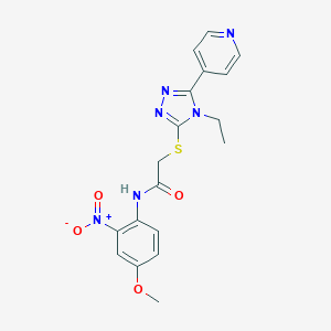 molecular formula C18H18N6O4S B417630 2-[(4-ethyl-5-pyridin-4-yl-4H-1,2,4-triazol-3-yl)sulfanyl]-N-[2-nitro-4-(methyloxy)phenyl]acetamide 