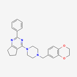 molecular formula C26H28N4O2 B4176307 4-[4-(2,3-dihydro-1,4-benzodioxin-6-ylmethyl)-1-piperazinyl]-2-phenyl-6,7-dihydro-5H-cyclopenta[d]pyrimidine 