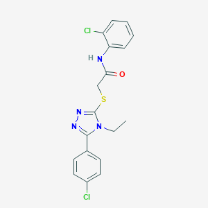 molecular formula C18H16Cl2N4OS B417631 N-(2-chlorophenyl)-2-{[5-(4-chlorophenyl)-4-ethyl-4H-1,2,4-triazol-3-yl]sulfanyl}acetamide 