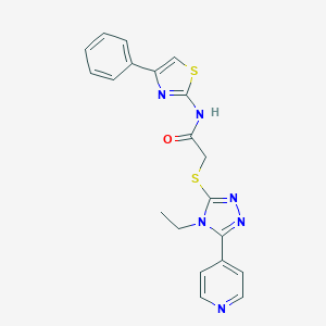 molecular formula C20H18N6OS2 B417633 2-{[4-ethyl-5-(4-pyridinyl)-4H-1,2,4-triazol-3-yl]sulfanyl}-N-(4-phenyl-1,3-thiazol-2-yl)acetamide 