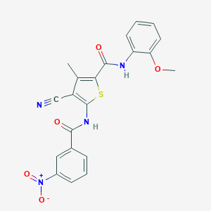 molecular formula C21H16N4O5S B417635 4-cyano-5-[({3-nitrophenyl}carbonyl)amino]-3-methyl-N-[2-(methyloxy)phenyl]thiophene-2-carboxamide 