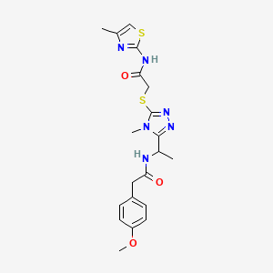 molecular formula C20H24N6O3S2 B4176361 2-(4-methoxyphenyl)-N-{1-[4-methyl-5-({2-[(4-methyl-1,3-thiazol-2-yl)amino]-2-oxoethyl}thio)-4H-1,2,4-triazol-3-yl]ethyl}acetamide 