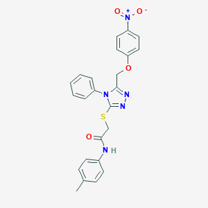 molecular formula C24H21N5O4S B417640 2-({5-[({4-nitrophenyl}oxy)methyl]-4-phenyl-4H-1,2,4-triazol-3-yl}sulfanyl)-N-(4-methylphenyl)acetamide 