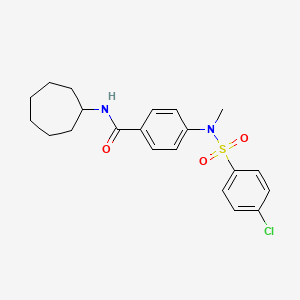 molecular formula C21H25ClN2O3S B4176405 4-[[(4-chlorophenyl)sulfonyl](methyl)amino]-N-cycloheptylbenzamide 
