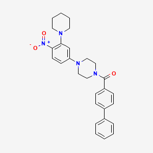 molecular formula C28H30N4O3 B4176412 1-(4-biphenylylcarbonyl)-4-[4-nitro-3-(1-piperidinyl)phenyl]piperazine 