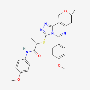 molecular formula C27H29N5O4S B4176417 N-(4-methoxyphenyl)-2-{[5-(4-methoxyphenyl)-8,8-dimethyl-7,10-dihydro-8H-pyrano[3,4-e][1,2,4]triazolo[4,3-c]pyrimidin-3-yl]thio}propanamide 