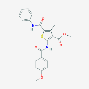 molecular formula C22H20N2O5S B417642 Methyl 4-methyl-2-({[4-(methyloxy)phenyl]carbonyl}amino)-5-[(phenylamino)carbonyl]thiophene-3-carboxylate 