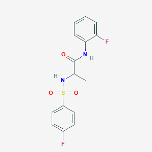 molecular formula C15H14F2N2O3S B4176440 N~1~-(2-fluorophenyl)-N~2~-[(4-fluorophenyl)sulfonyl]alaninamide 