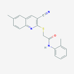 molecular formula C20H17N3OS B417647 2-(3-cyano-6-methylquinolin-2-yl)sulfanyl-N-(2-methylphenyl)acetamide 