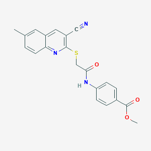 molecular formula C21H17N3O3S B417650 Methyl 4-[[2-(3-cyano-6-methylquinolin-2-yl)sulfanylacetyl]amino]benzoate 