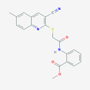 molecular formula C21H17N3O3S B417651 Methyl 2-[[2-(3-cyano-6-methylquinolin-2-yl)sulfanylacetyl]amino]benzoate 