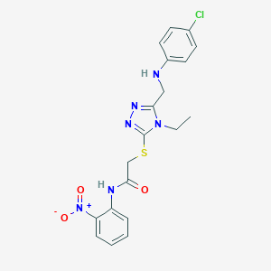 molecular formula C19H19ClN6O3S B417659 2-[(5-{[(4-chlorophenyl)amino]methyl}-4-ethyl-4H-1,2,4-triazol-3-yl)sulfanyl]-N-{2-nitrophenyl}acetamide 