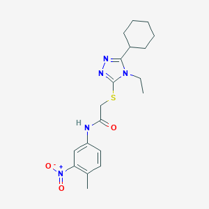 molecular formula C19H25N5O3S B417660 2-[(5-cyclohexyl-4-ethyl-4H-1,2,4-triazol-3-yl)sulfanyl]-N-{3-nitro-4-methylphenyl}acetamide 