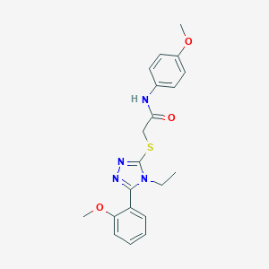 molecular formula C20H22N4O3S B417667 2-{[4-ethyl-5-(2-methoxyphenyl)-4H-1,2,4-triazol-3-yl]sulfanyl}-N-(4-methoxyphenyl)acetamide CAS No. 333312-96-2