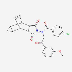 molecular formula C27H23ClN2O5 B4176671 4-chloro-N-(3,5-dioxo-4-azatetracyclo[5.3.2.0~2,6~.0~8,10~]dodec-11-en-4-yl)-N-[2-(3-methoxyphenyl)-2-oxoethyl]benzamide 