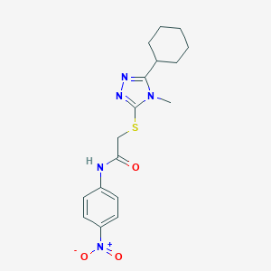 molecular formula C17H21N5O3S B417668 2-[(5-cyclohexyl-4-methyl-4H-1,2,4-triazol-3-yl)sulfanyl]-N-{4-nitrophenyl}acetamide 