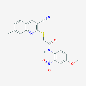 molecular formula C20H16N4O4S B417670 2-[(3-cyano-7-methyl-2-quinolinyl)sulfanyl]-N-{2-nitro-4-methoxyphenyl}acetamide 