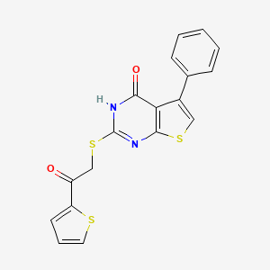 molecular formula C18H12N2O2S3 B4176720 2-[(4-hydroxy-5-phenylthieno[2,3-d]pyrimidin-2-yl)thio]-1-(2-thienyl)ethanone 