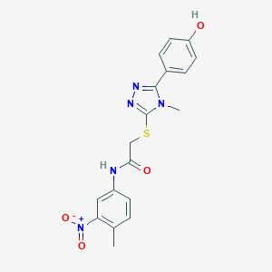 molecular formula C18H17N5O4S B417675 2-[[5-(4-hydroxyphenyl)-4-methyl-1,2,4-triazol-3-yl]sulfanyl]-N-(4-methyl-3-nitrophenyl)acetamide 
