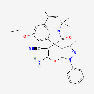 6-amino-8'-ethoxy-3,4',4',6'-tetramethyl-2'-oxo-1-phenyl-1H,4'H-spiro[pyrano[2,3-c]pyrazole-4,1'-pyrrolo[3,2,1-ij]quinoline]-5-carbonitrile