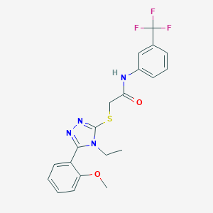 molecular formula C20H19F3N4O2S B417677 2-[[4-ethyl-5-(2-methoxyphenyl)-1,2,4-triazol-3-yl]sulfanyl]-N-[3-(trifluoromethyl)phenyl]acetamide CAS No. 333313-11-4