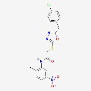 molecular formula C18H15ClN4O4S B4176776 2-{[5-(4-chlorobenzyl)-1,3,4-oxadiazol-2-yl]thio}-N-(2-methyl-5-nitrophenyl)acetamide 
