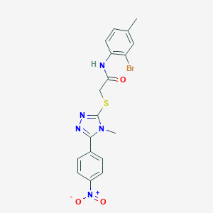 molecular formula C18H16BrN5O3S B417682 N-(2-bromo-4-methylphenyl)-2-[(5-{4-nitrophenyl}-4-methyl-4H-1,2,4-triazol-3-yl)sulfanyl]acetamide 