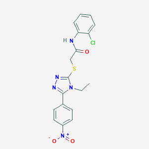 molecular formula C18H16ClN5O3S B417684 N-(2-chlorophenyl)-2-[(4-ethyl-5-{4-nitrophenyl}-4H-1,2,4-triazol-3-yl)sulfanyl]acetamide 