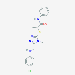 molecular formula C19H20ClN5OS B417686 2-[(5-{[(4-chlorophenyl)amino]methyl}-4-methyl-4H-1,2,4-triazol-3-yl)sulfanyl]-N-phenylpropanamide 