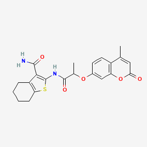 molecular formula C22H22N2O5S B4176910 2-({2-[(4-methyl-2-oxo-2H-chromen-7-yl)oxy]propanoyl}amino)-4,5,6,7-tetrahydro-1-benzothiophene-3-carboxamide 