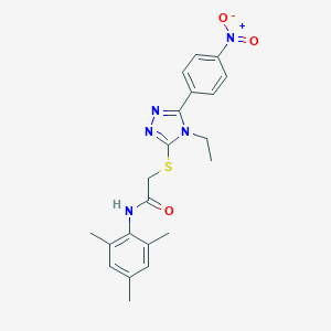 molecular formula C21H23N5O3S B417695 2-[(4-ethyl-5-{4-nitrophenyl}-4H-1,2,4-triazol-3-yl)sulfanyl]-N-mesitylacetamide 