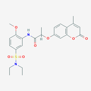 molecular formula C24H28N2O7S B4176990 N-{5-[(diethylamino)sulfonyl]-2-methoxyphenyl}-2-[(4-methyl-2-oxo-2H-chromen-7-yl)oxy]propanamide 