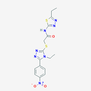 molecular formula C16H17N7O3S2 B417702 2-[(4-ethyl-5-{4-nitrophenyl}-4H-1,2,4-triazol-3-yl)sulfanyl]-N-(5-ethyl-1,3,4-thiadiazol-2-yl)acetamide 