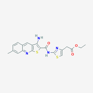 molecular formula C20H18N4O3S2 B417703 {2-[(3-Amino-7-methyl-thieno[2,3-b]quinoline-2-carbonyl)-amino]-thiazol-4-yl}-acetic acid ethyl ester 