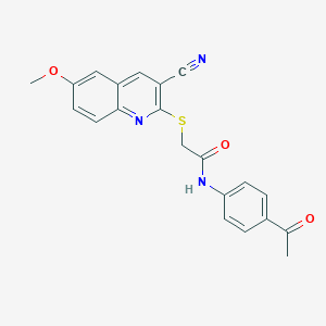 N-(4-acetylphenyl)-2-(3-cyano-6-methoxyquinolin-2-yl)sulfanylacetamide