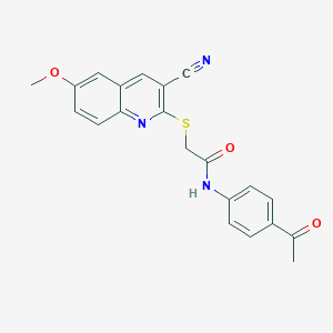 molecular formula C21H17N3O3S B417704 N-(4-acetylphenyl)-2-(3-cyano-6-methoxyquinolin-2-yl)sulfanylacetamide 